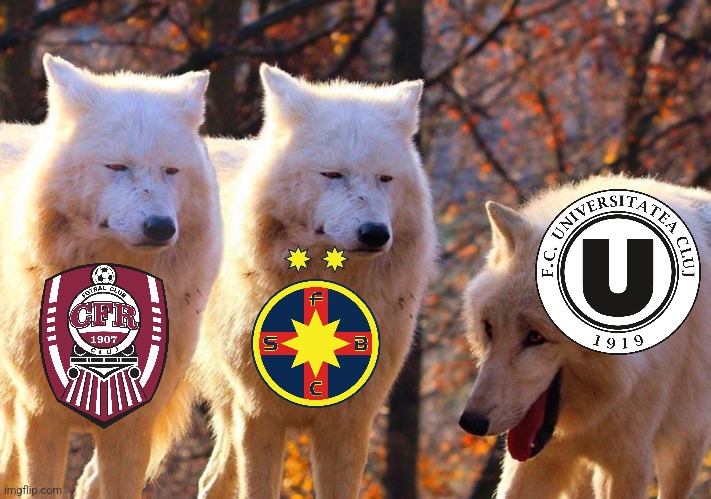 FCSB-CFR 1:1 | ”U” Cluj stay top of the SuperLiga | image tagged in grump wolves,u cluj,fcsb,cfr,superliga,memes | made w/ Imgflip meme maker