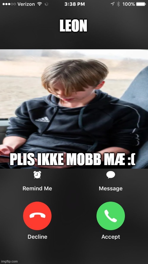 is calling you | LEON; PLIS IKKE MOBB MÆ :( | image tagged in is calling you | made w/ Imgflip meme maker