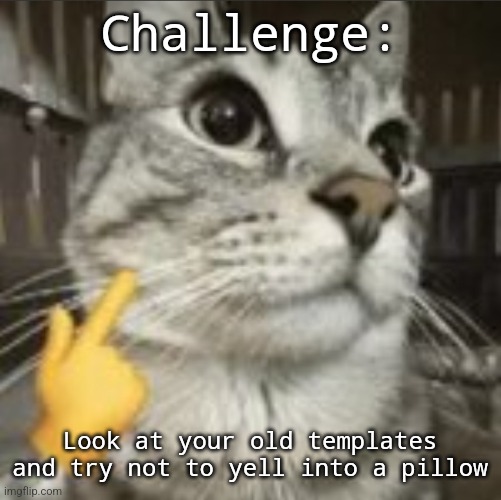 Mewing cat | Challenge:; Look at your old templates and try not to yell into a pillow | image tagged in mewing cat | made w/ Imgflip meme maker