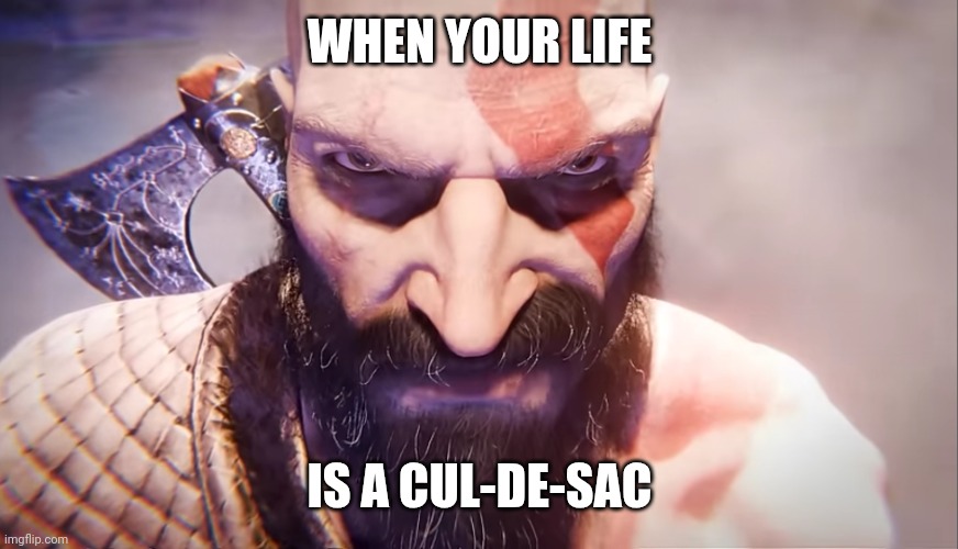 Sonic 3 Reference | WHEN YOUR LIFE; IS A CUL-DE-SAC | image tagged in grinny kratos | made w/ Imgflip meme maker