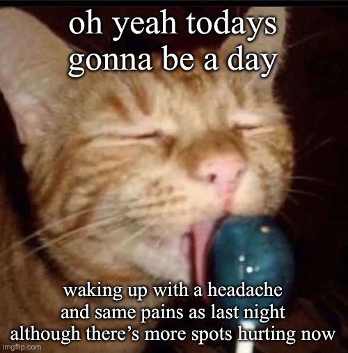 silly goober 2 | oh yeah todays gonna be a day; waking up with a headache and same pains as last night although there’s more spots hurting now | image tagged in silly goober 2 | made w/ Imgflip meme maker