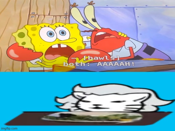 SpongeBob and Mr. Krabs screaming at August the Merlion | made w/ Imgflip meme maker