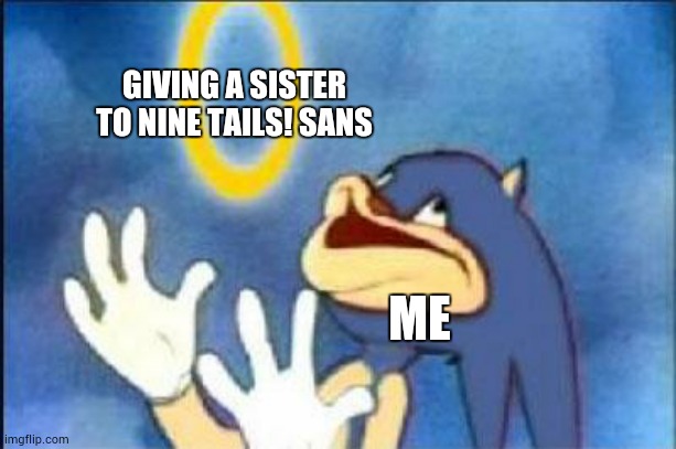 bruh | GIVING A SISTER TO NINE TAILS! SANS; ME | image tagged in sonic derp,bruh,interstella,nine tails sans | made w/ Imgflip meme maker