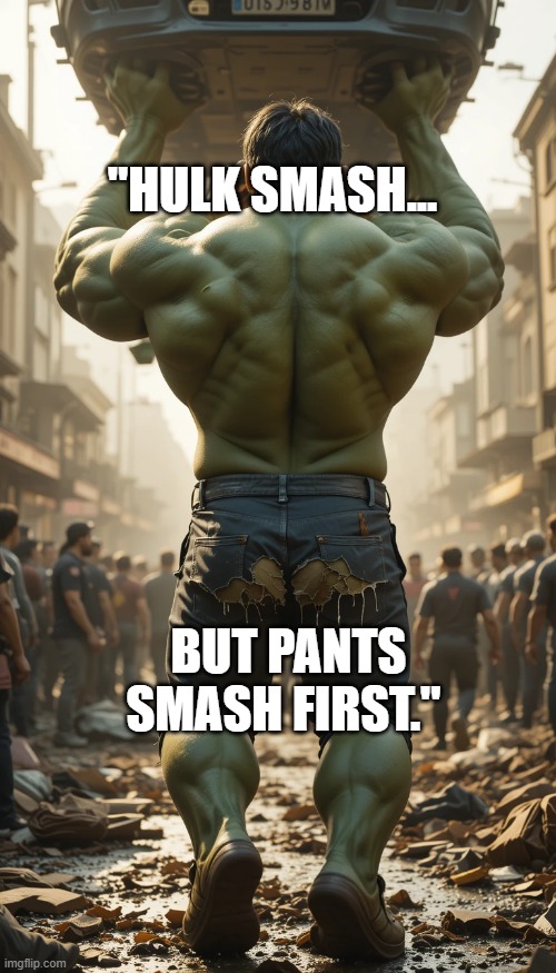 Hulk | "HULK SMASH... BUT PANTS SMASH FIRST." | image tagged in chummy vibes | made w/ Imgflip meme maker