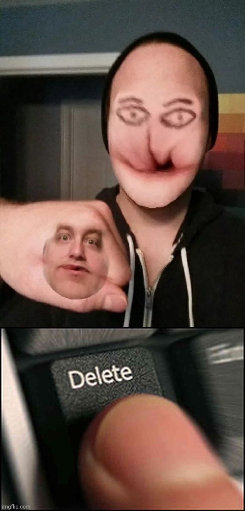 Face swap | image tagged in delete button,face swap,cursed image,memes,face,swap | made w/ Imgflip meme maker