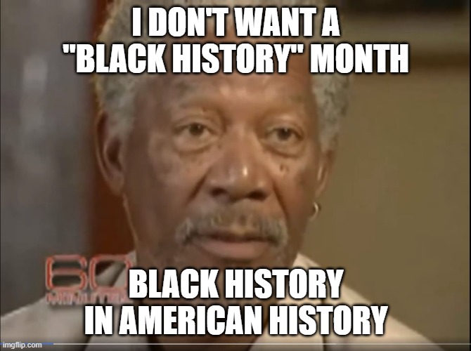 Black History Month Freeman | I DON'T WANT A "BLACK HISTORY" MONTH BLACK HISTORY IN AMERICAN HISTORY | image tagged in black history month freeman | made w/ Imgflip meme maker