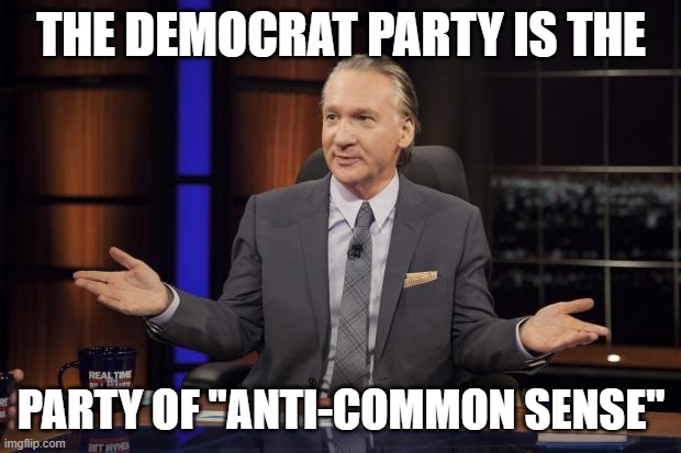 Bill Maher tells the truth | THE DEMOCRAT PARTY IS THE PARTY OF "ANTI-COMMON SENSE" | image tagged in bill maher tells the truth | made w/ Imgflip meme maker