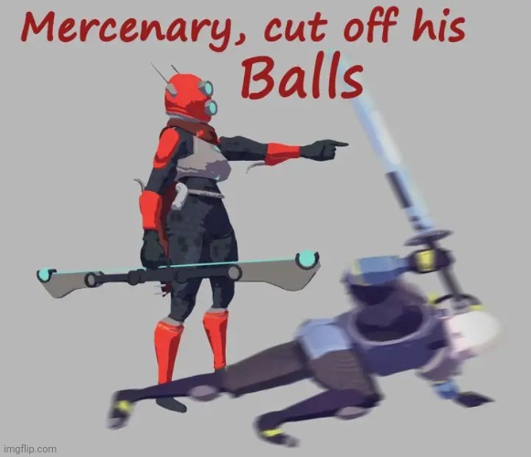 Mercenary, cut off his balls | image tagged in mercenary cut off his balls | made w/ Imgflip meme maker