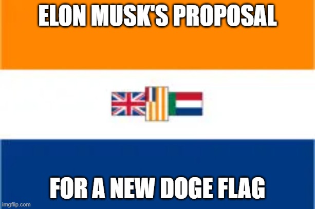 Elon Apartheid flag | ELON MUSK'S PROPOSAL; FOR A NEW DOGE FLAG | image tagged in south africa | made w/ Imgflip meme maker