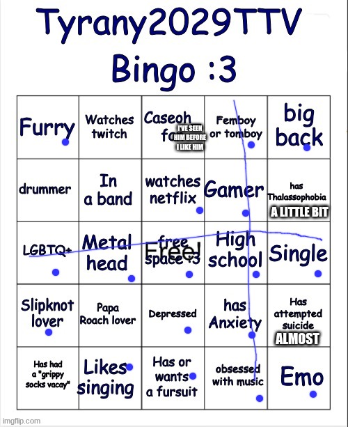 bingooooooo!!!! | I'VE SEEN HIM BEFORE I LIKE HIM; A LITTLE BIT; ALMOST | image tagged in bingo | made w/ Imgflip meme maker