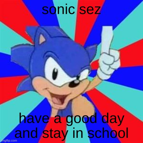 Stay in school, even though the most important thing you'll learn is how to socialize. | sonic sez; have a good day and stay in school | image tagged in sonic sez,stay in school,memes,not funny,motivational | made w/ Imgflip meme maker