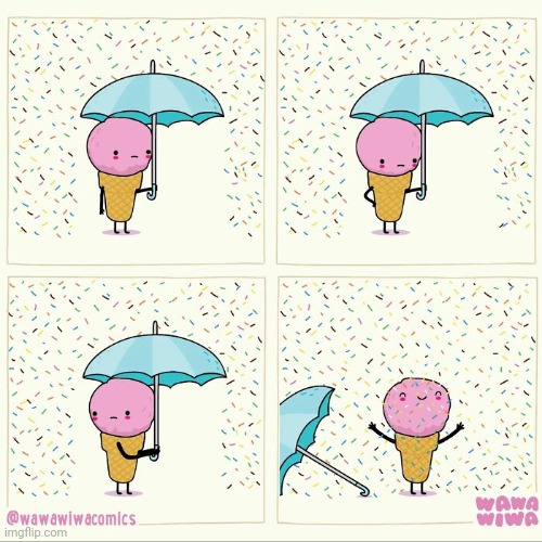 Raining sprinkles | image tagged in rain,raining,sprinkles,ice cream cone,comics,comics/cartoons | made w/ Imgflip meme maker