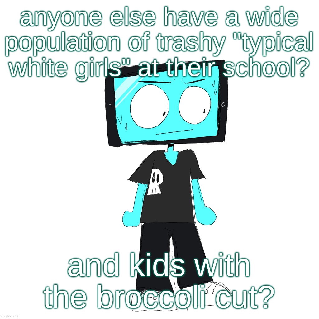 IcyXD concerned | anyone else have a wide population of trashy "typical white girls" at their school? and kids with the broccoli cut? | image tagged in icyxd concerned | made w/ Imgflip meme maker