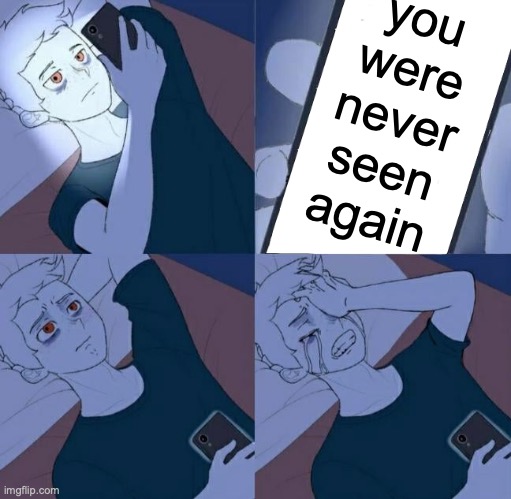 The game over message that creeps us out when we were kids... | you were never seen again | image tagged in boy crying in bed,relatable,memes,scary,childhood,childhood ruined | made w/ Imgflip meme maker