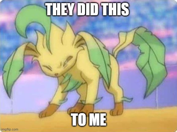 Leafeon hurt | THEY DID THIS TO ME | image tagged in leafeon hurt | made w/ Imgflip meme maker