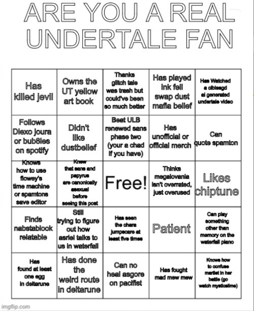 UNDERTALE BINGO | image tagged in undertale bingo | made w/ Imgflip meme maker