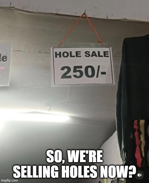Whole! | SO, WE'RE SELLING HOLES NOW? | image tagged in you had one job | made w/ Imgflip meme maker