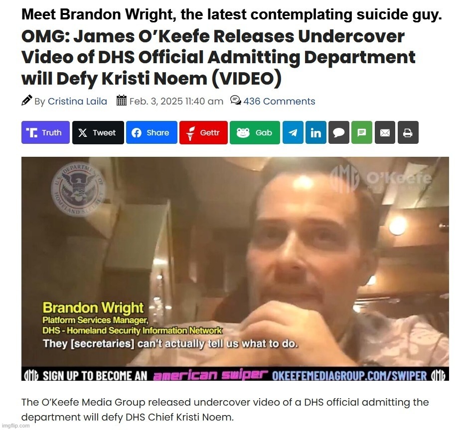 Meet Let's Go Brandon Wright, the latest contemplating suicide guy. | image tagged in brandon wright,contemplating suicide guy,james o'keefe,suicide is badass,man jumping off a cliff,arkancide | made w/ Imgflip meme maker