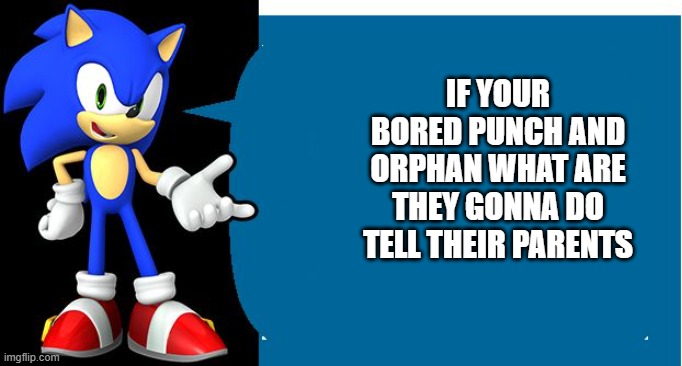 Another Sonic Says Meme | IF YOUR BORED PUNCH AND ORPHAN WHAT ARE THEY GONNA DO TELL THEIR PARENTS | image tagged in another sonic says meme | made w/ Imgflip meme maker