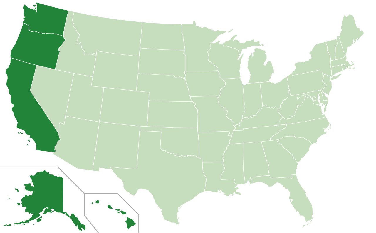 US with West Coast States highlighted Blank Meme Template