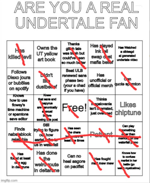 UNDERTALE BINGO | image tagged in undertale bingo | made w/ Imgflip meme maker