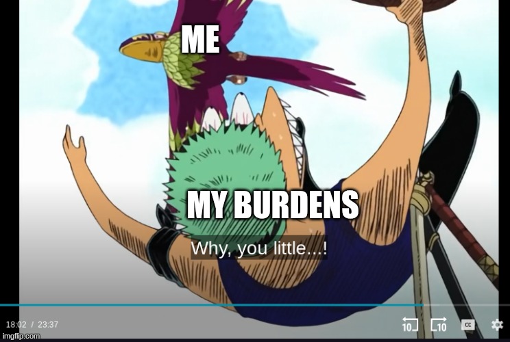 Those who do not face their problems | ME; MY BURDENS | image tagged in lol | made w/ Imgflip meme maker