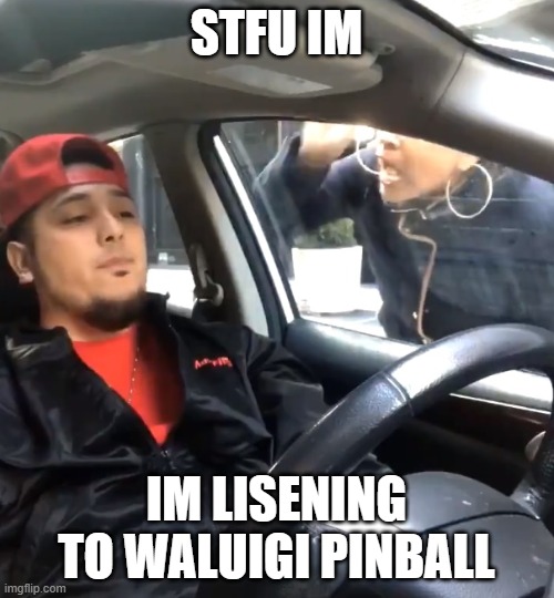 stfu im listening to | STFU IM IM LISENING TO WALUIGI PINBALL | image tagged in stfu im listening to | made w/ Imgflip meme maker