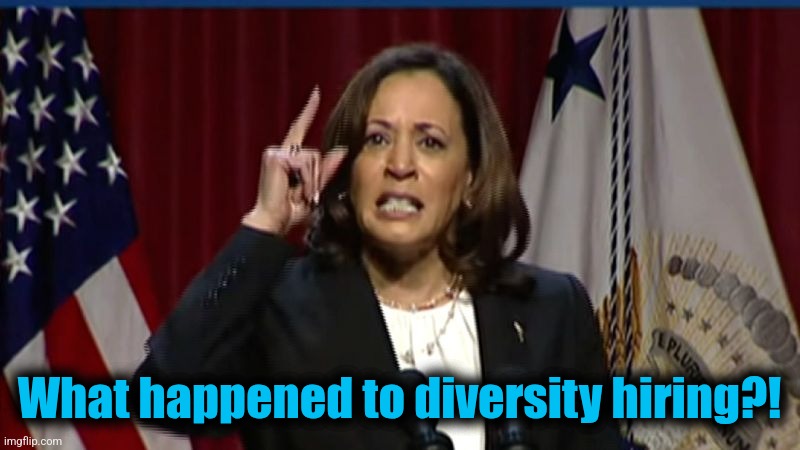 Kamala Angry | What happened to diversity hiring?! | image tagged in kamala angry | made w/ Imgflip meme maker