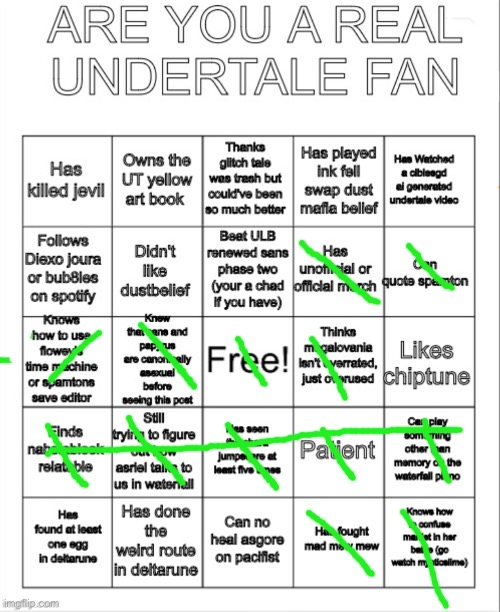 Amazing stuff this is. | image tagged in undertale bingo | made w/ Imgflip meme maker