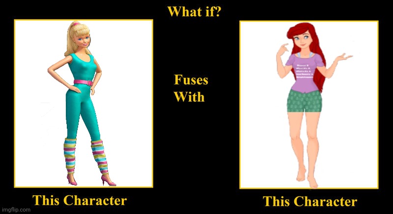 What if Barbie Fuses With Ariel | image tagged in blank fusion meme,jodi benson,ariel,the little mermaid,barbie,toy story | made w/ Imgflip meme maker