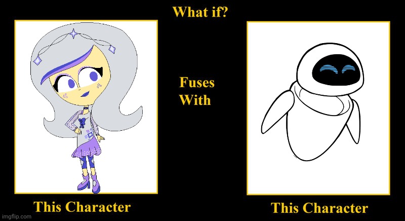 Luna OC Fuses With Eve The Robot | image tagged in blank fusion meme,star darlings,luna,oc,eve,wall-e | made w/ Imgflip meme maker