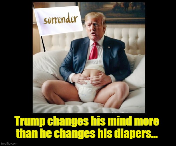 No Negotiation Don Caves to Canada and Mexico | Trump changes his mind more than he changes his diapers... | image tagged in donald trump the clown,donald trump is an idiot,tariffs,surrender,biggest loser | made w/ Imgflip meme maker