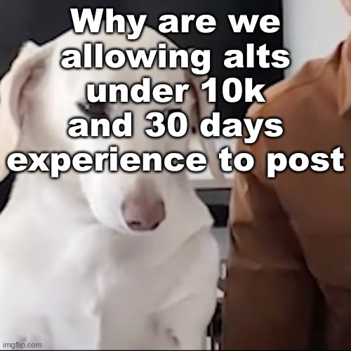 uh | Why are we allowing alts under 10k and 30 days experience to post | image tagged in uh | made w/ Imgflip meme maker