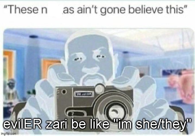 ain't gone believe this | evilER zari be like "im she/they" | image tagged in ain't gone believe this | made w/ Imgflip meme maker