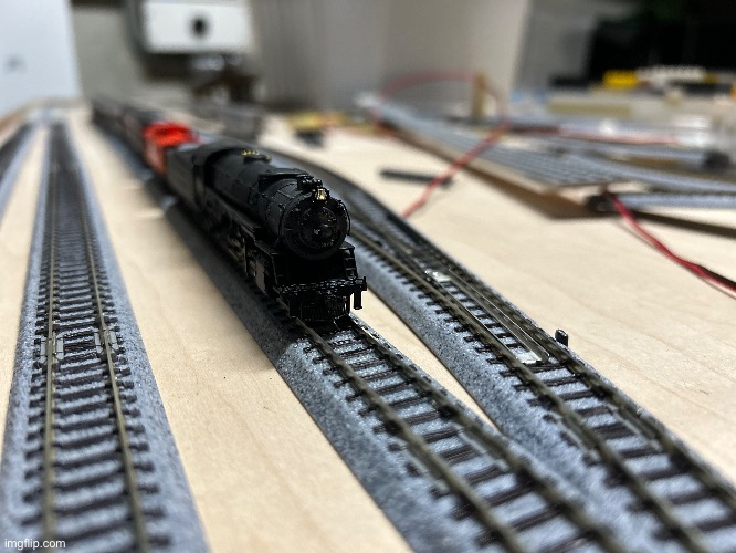 The layout’s steam locomotive | image tagged in model trains,n scale,trains,photography,msmg | made w/ Imgflip meme maker