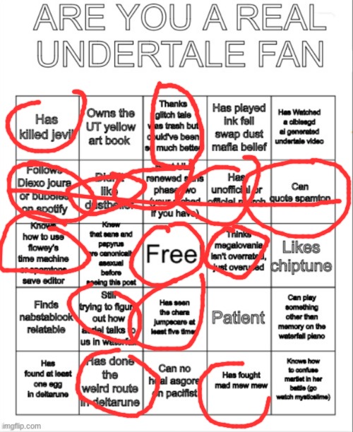 UNDERTALE BINGO | image tagged in undertale bingo | made w/ Imgflip meme maker