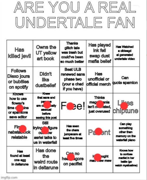 UNDERTALE BINGO | image tagged in undertale bingo | made w/ Imgflip meme maker