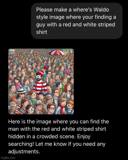 Ai sucks | image tagged in it wouldnt,let me,do,wheres waldo | made w/ Imgflip meme maker