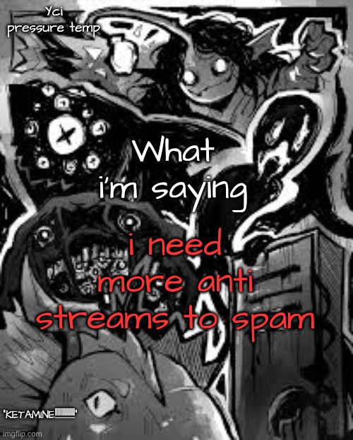 YCI's pressure temp | i need more anti streams to spam | image tagged in yci's pressure temp | made w/ Imgflip meme maker