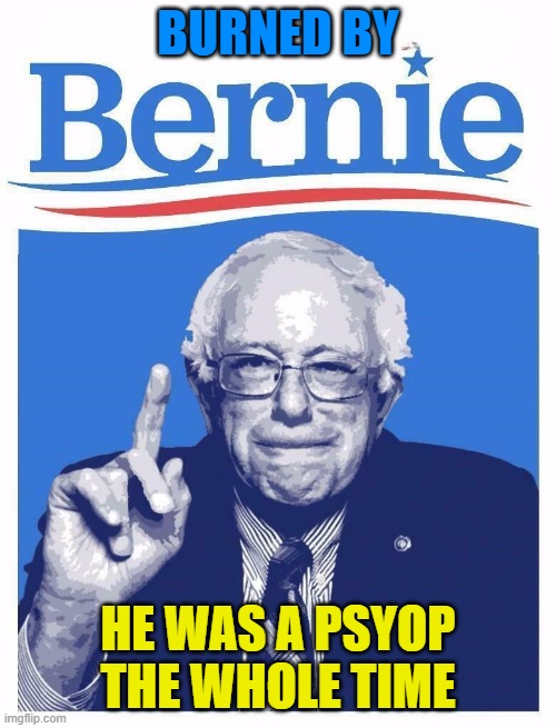 His treatment of RFK in the hearings | BURNED BY; HE WAS A PSYOP THE WHOLE TIME | image tagged in bernie sanders,kennedy,maga,trump,feel the bern,senate | made w/ Imgflip meme maker