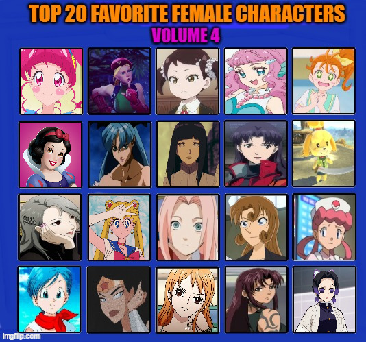 top 20 favorite female characters volume 4 | image tagged in top 20 favorite female characters volume 4,anime,videogames,comics/cartoons,movies,cute girl | made w/ Imgflip meme maker