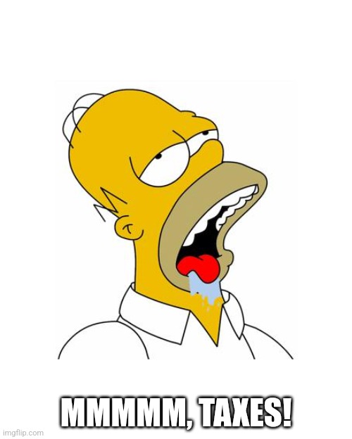 Homer Simpson Drooling | MMMMM, TAXES! | image tagged in homer simpson drooling | made w/ Imgflip meme maker