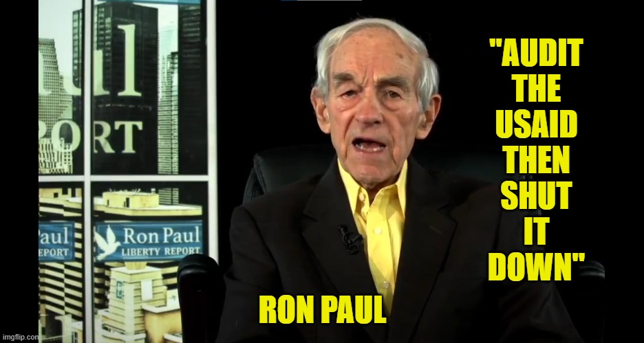 Ron Paul was ahead of his time | ''AUDIT
THE
USAID
THEN
SHUT
IT
DOWN''; RON PAUL | image tagged in ron paul,libertarian,maga,trump,usaid,government corruption | made w/ Imgflip meme maker