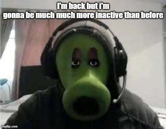 Peashooter | I'm back but i'm gonna be much much more inactive than before | image tagged in peashooter | made w/ Imgflip meme maker