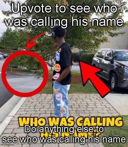 Who was calling his name | Upvote to see who was calling his name; Do anything else to see who was calling his name | image tagged in who was calling his name | made w/ Imgflip meme maker