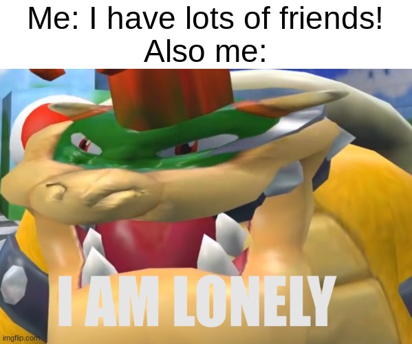 i have friends but i also don't :( | Me: I have lots of friends!
Also me: | image tagged in i am lonely,friends,lonely | made w/ Imgflip meme maker