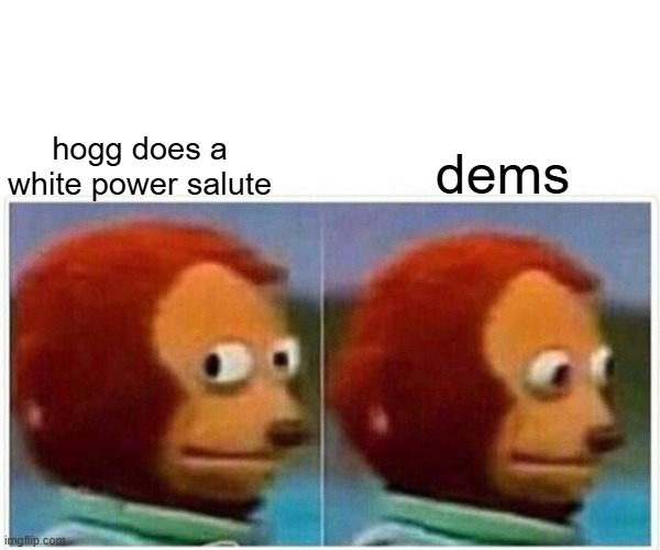 Monkey Puppet Meme | hogg does a white power salute dems | image tagged in memes,monkey puppet | made w/ Imgflip meme maker