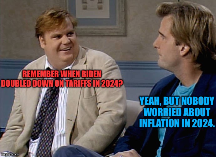 Remember that time | REMEMBER WHEN BIDEN DOUBLED DOWN ON TARIFFS IN 2024? YEAH, BUT NOBODY WORRIED ABOUT INFLATION IN 2024. | image tagged in remember that time | made w/ Imgflip meme maker