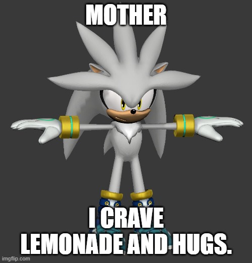 Silver wants lemons | MOTHER; I CRAVE LEMONADE AND HUGS. | image tagged in sonic the hedgehog,sonic,silver the hedgehog,sonic meme,sonic 06 | made w/ Imgflip meme maker