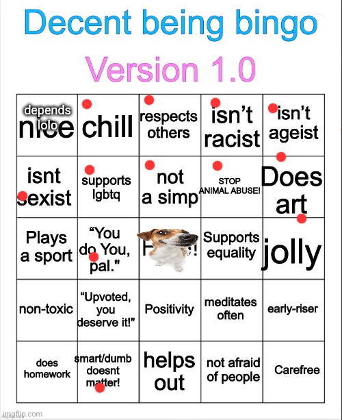 Haven't done one of these regularly in a while | depends lolo | image tagged in decent being bingo | made w/ Imgflip meme maker